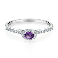 Скъпоценен Камък ЦАР 0. КТ кръгъл пурпурен аметист 10к Бяло Злато лабораторен диамантен пръстен