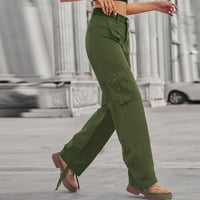 Цетрио дънки за жени-джобове направо клирънс Модерен случайни армия зелени дамски дълги панталони Размер с