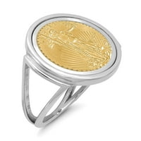 14k бяло злато 1 10ae Полирана монета пръстен w монета