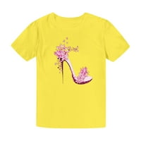 Дамски блузи дамски блузи ръкави Високи токчета печатни тениски блузи с къс ръкав жълти ХХХЛ