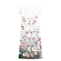 летни рокли за жени печат Каузален в-врата бутон с къс ръкав ваканционни джобове рокля на клирънс