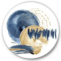 Дизайнарт' злато и тъмно синьо Абстрактен кръг океанска текстура ' модерен кръг метал Арт-диск от 36