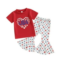 Toddler Girls Outfit Комплект за кратък ръкав Ден на независимост на юли Тениска Топс Звезда отпечатъци Бел дъна Панталони Детски тоалети