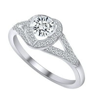 0. Карат кръгла форма бял естествен диамант пасианс сърце годежен пръстен в 14к твърдо бяло злато пръстен размер-8.5