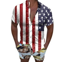 Мода Мъже Пролет Лято Случайни Плажен Флаг Отпечатани Блуза С Къс Ръкав Топ Ризи